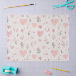 Papel De Seda Blush Floral Heart Pattern Tissue Paper