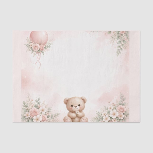 Papel De Seda blush floral teddy bear pink (Anverso)