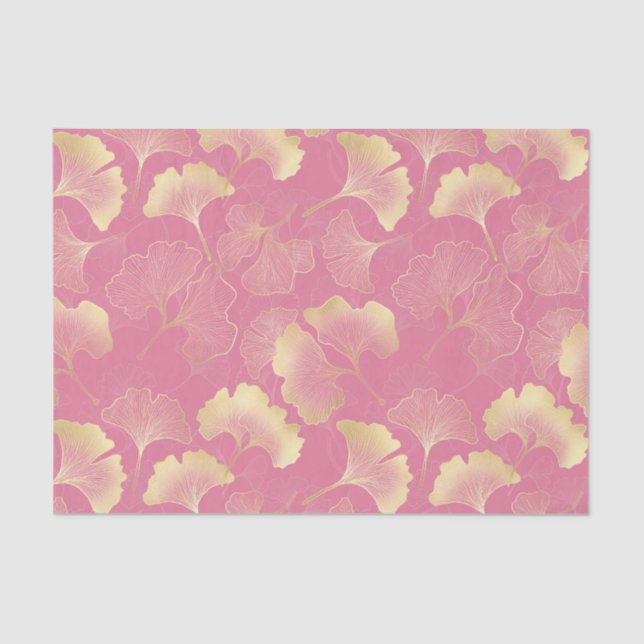 Papel De Seda Blush Ginkgo Luxe – Gold Botanical on Pink (8) (Anverso)