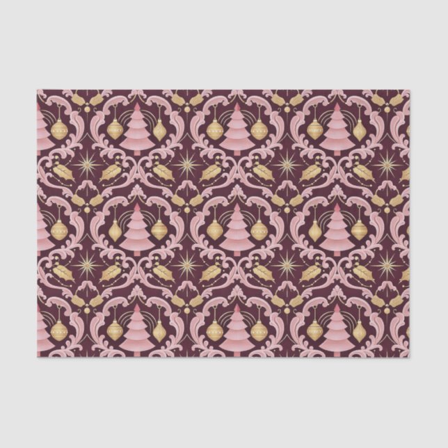 Papel De Seda Blush Pink and Burgundy Baroque Christmas Pattern (Anverso)