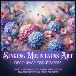 Papel De Seda Blush Pink Baby Blue Floral Butterfies Decoupage