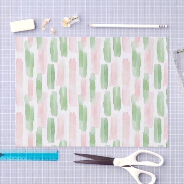 Papel De Seda Blush Pink Green White Streaks Birthday (Artesanía)