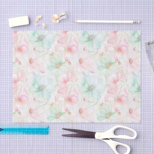Papel De Seda Blush Pink Mint Flowers Birthday (Artesanía)