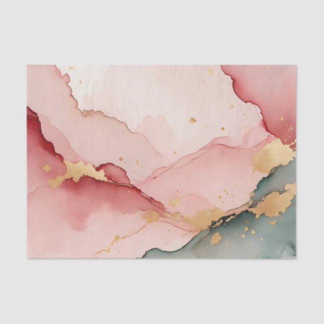 Papel De Seda Blush Pink Teal Gold Abstract (Anverso)