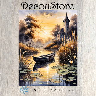 Papel De Seda Boat on a Lake at Sunset Decoupage