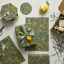 Papel De Seda Boceto de Limón Verde y Amarillo