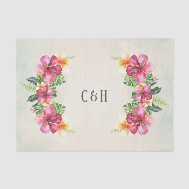 Papel De Seda Boda Botánico Floral de Flores Aloha Tropical (Anverso)