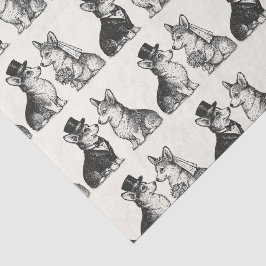 Papel De Seda Boda caprichosa de Corgi en blanco y negro vintage