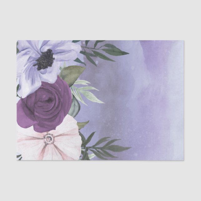 Papel De Seda Boda con Acuarela Floral de Lavanda Morada Moderna (Anverso)