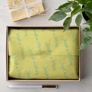 Papel De Seda Boda con guión de menta suave y amarillo limón fre
