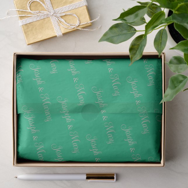 Papel De Seda Boda con guión de rico jade verde profundo y latte (Regalo )