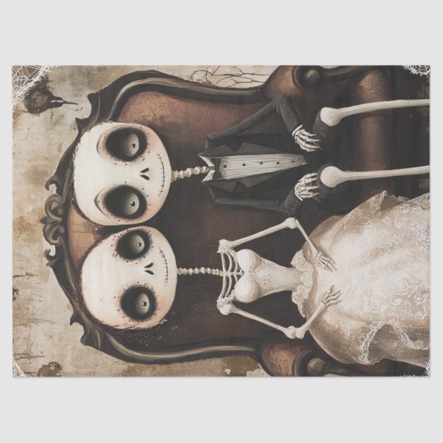 Papel De Seda Boda de esqueletos góticos en la deshielo de Hallo (Anverso)