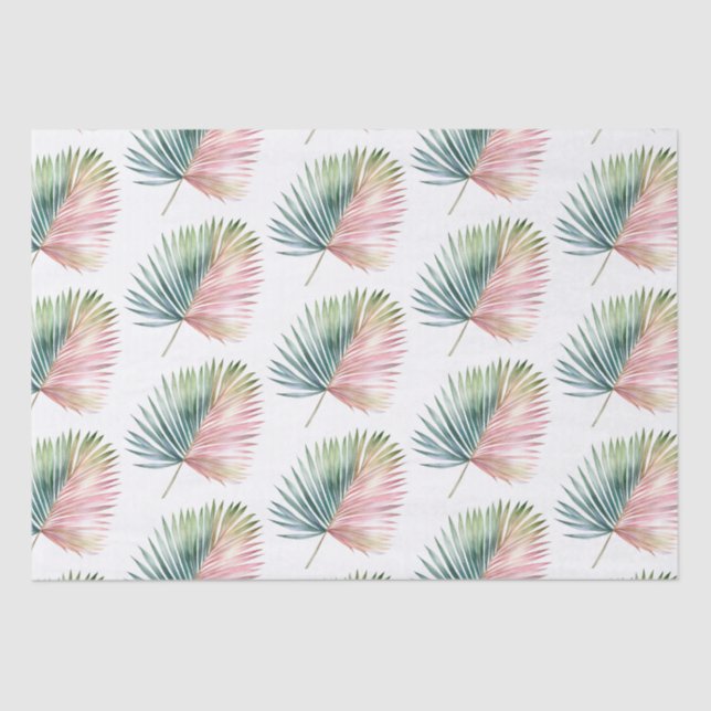 Papel De Seda Boda de hoja verde rosada tropical (Anverso)