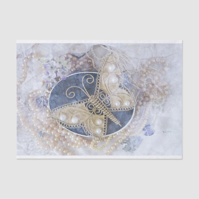 Papel De Seda Boda de mariposa Noche de oro blanco (Anverso)