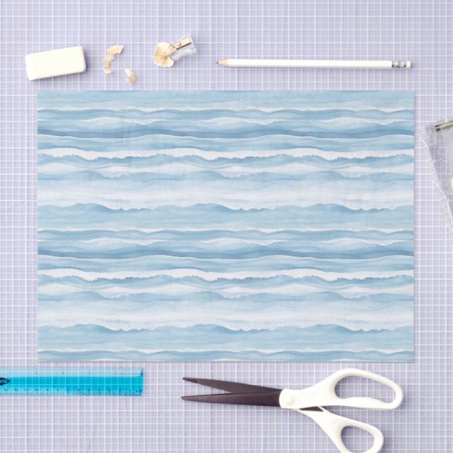 Papel De Seda Boda de olas del océano blanco azul (Artesanía)
