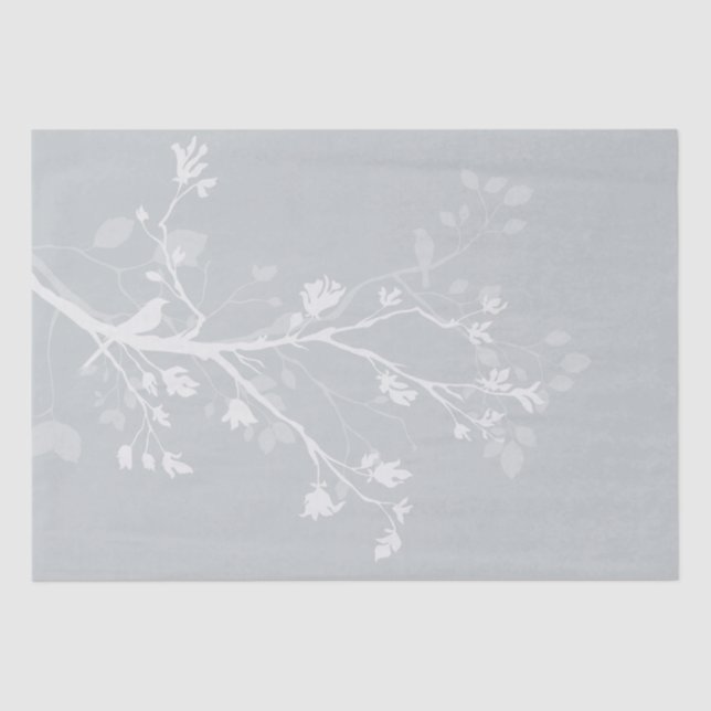 Papel De Seda Boda de ramas de pájaro gris blanco (Anverso)