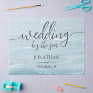 Papel De Seda Boda de verano junto al mar azul ondulado ombre oc