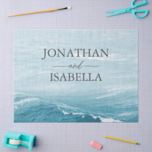 Papel De Seda Boda de verano junto al mar ondulado azul ombre oc