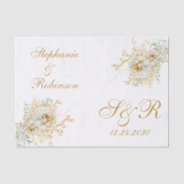 Papel De Seda Boda del logotipo del monograma floral dorado