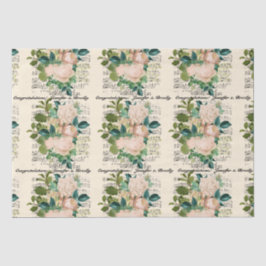 Papel De Seda Boda Felicitaciones Añadir nombres Rosa Ephemera