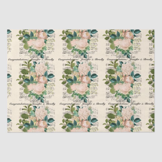 Papel De Seda Boda Felicitaciones Añadir nombres Rosa Ephemera (Anverso)