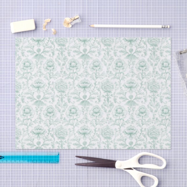 Papel De Seda Boda floral blanca menta chic (Artesanía)