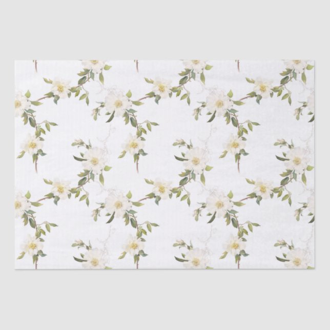 Papel De Seda Boda floral blanca romántica (Anverso)