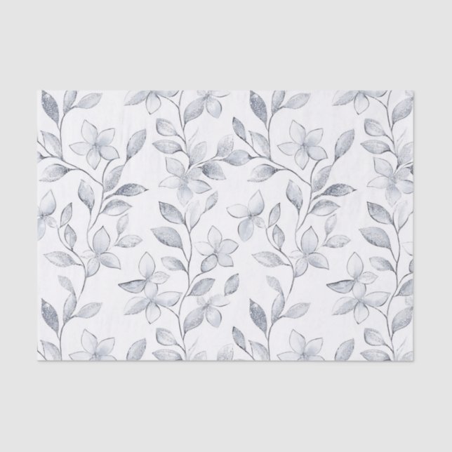 Papel De Seda Boda floral blanco plateado de moda (Anverso)