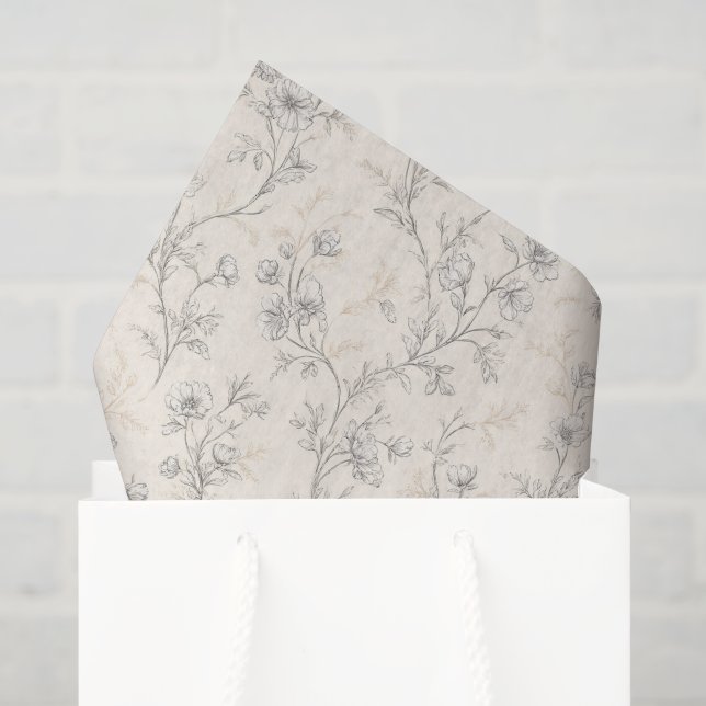 Papel De Seda Boda floral chic crema (Bolsa de regalo)