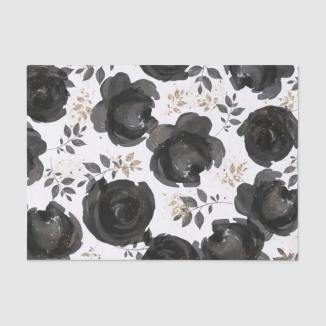 Papel De Seda Boda floral de glamour de oro negro (Anverso)