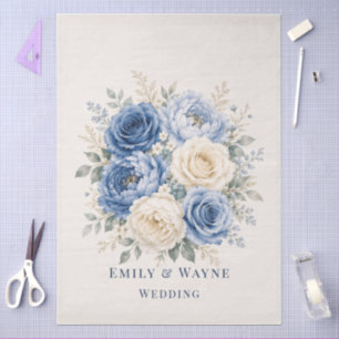 Papel De Seda Boda floral de rosa azul y crema