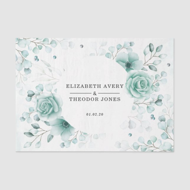 Papel De Seda Boda floral de verduras de sabio personalizado (Anverso)