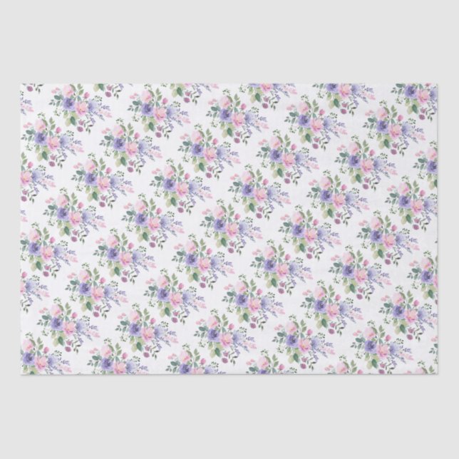 Papel De Seda Boda floral lavanda morada rosa (Anverso)