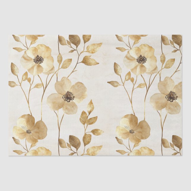 Papel De Seda Boda floral oro crema (Anverso)