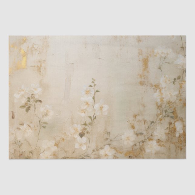 Papel De Seda Boda floral romántico crema blanca (Anverso)