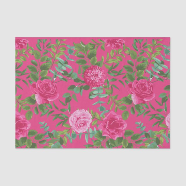 Papel De Seda Boda floral rosa brillante (Anverso)