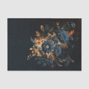 Papel De Seda Boda Glam Floral Rústica en Azul Marino y Dorado