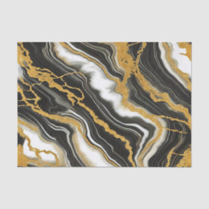 Papel De Seda Boda Glam Mirage de Mármol Negro Blanco Dorado 