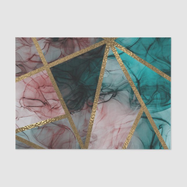 Papel De Seda Boda Glam Moderna Rosa Oxidado Turquesa y Dorado (Anverso)