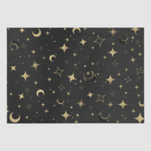 Papel De Seda Boda moderna celeste de luna y estrellas en negro 
