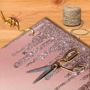 Papel De Seda Boda moderna rosa dorado con purpurina goteando