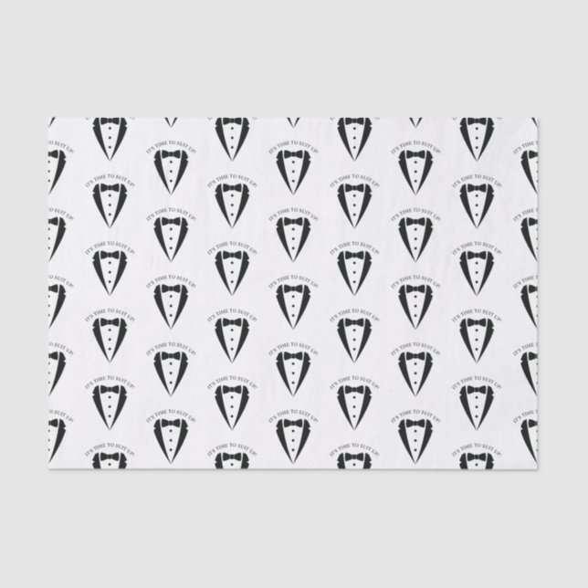 Papel De Seda Boda negro Tuxedo Suit Groomsman Propuesta (Anverso)