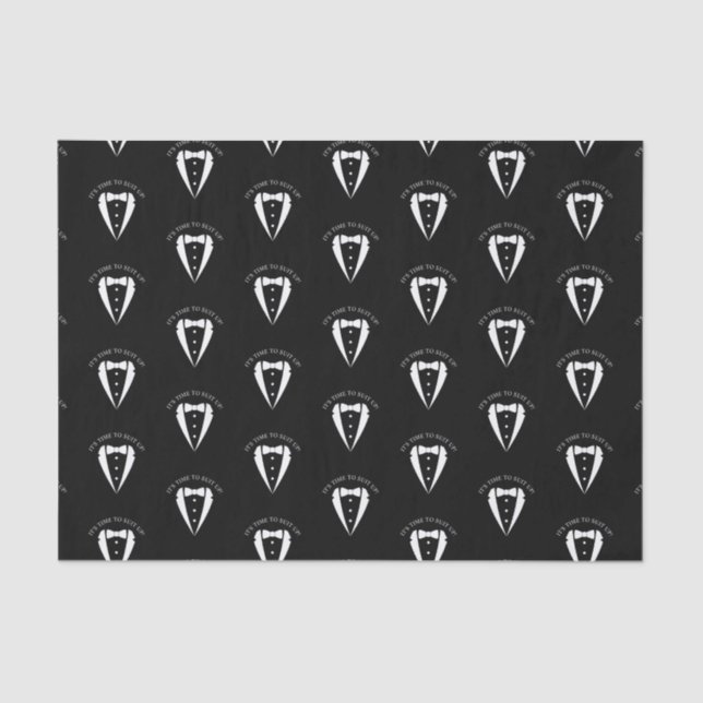Papel De Seda Boda negro Tuxedo Suit Groomsman Propuesta (Anverso)