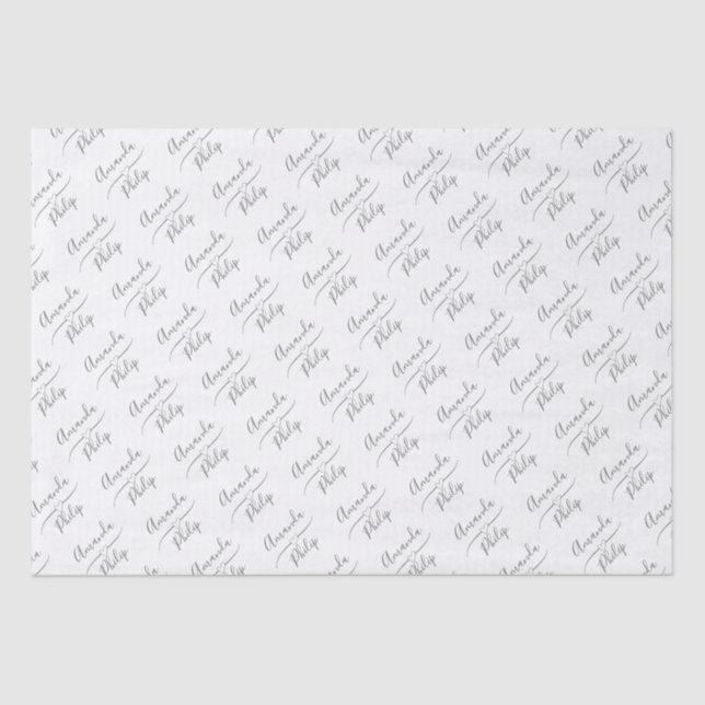 Papel De Seda Boda personalizada de plata y blanca, Pareja (Anverso)