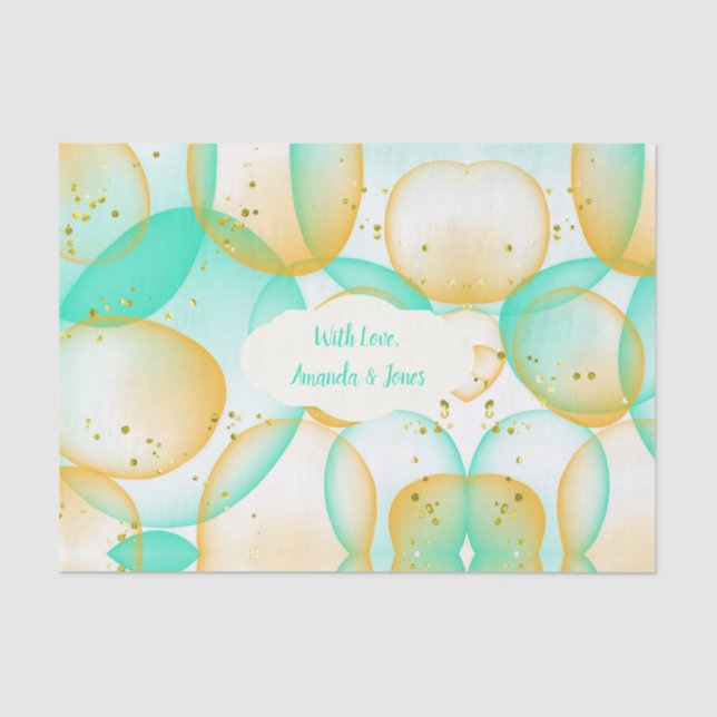 Papel De Seda Boda personalizada MintGreen Gold Bubbles Watercol (Anverso)