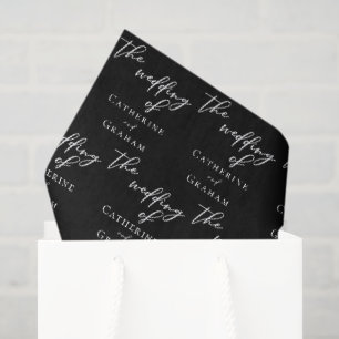 Papel De Seda Boda Personalizada Tipografía Chic Negra Blanca