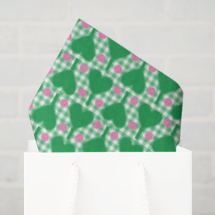 Papel De Seda Boda Preppy Verde y Rosa Gingham Pickleball