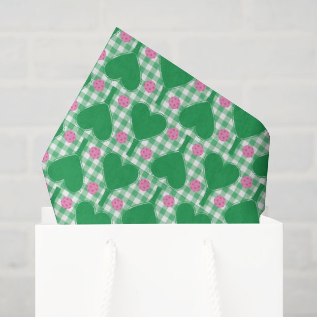 Papel De Seda Boda Preppy Verde y Rosa Gingham Pickleball (Bolsa de regalo)