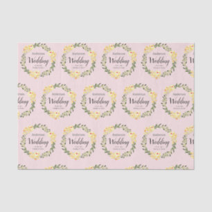 Papel De Seda Boda rosa Rubor amarillo con flores y nombres y fe
