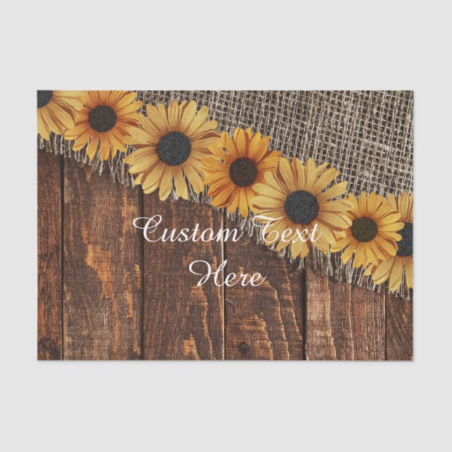 Papel De Seda Boda Rustic Wood & Burlap Sunflower Custom Wedding (Anverso)